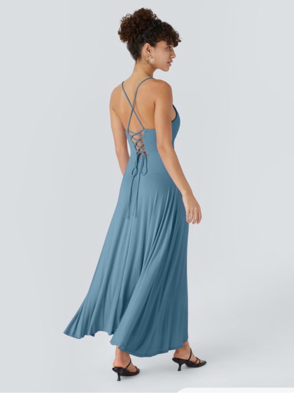 Halara Cowl Neck Spaghetti Strap Maxi Dress in Dusty Blue M - Picture 2 of 6